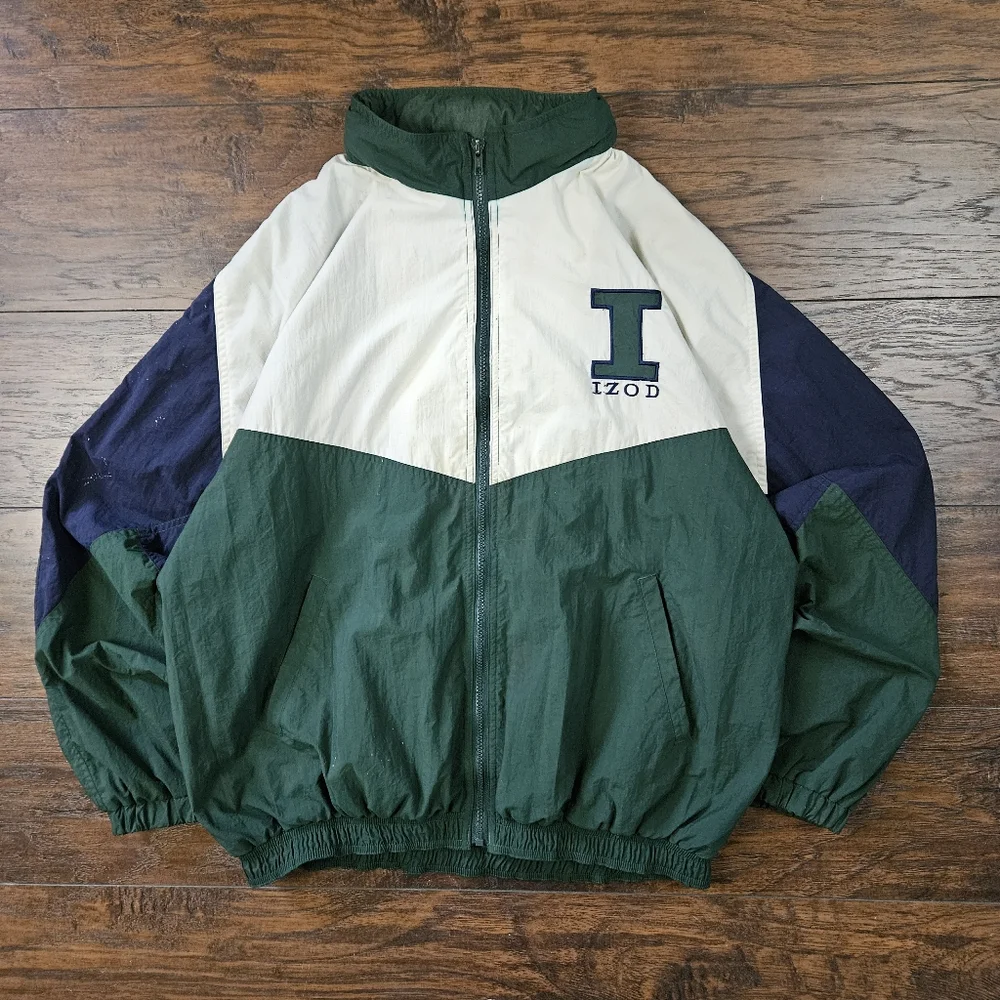 Vintage 80s Izod Embroidered Logo Nylon Colorblock Nylon Windbreaker
